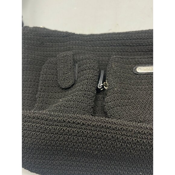 Rosetti purse handbag black crochet 2 front one back pocket strap zipper READ - Picture 4 of 7